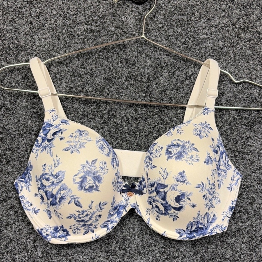 Victoria Secret Bra Womens 32DD Blue Floral Body By Victoria Perfect Coverage